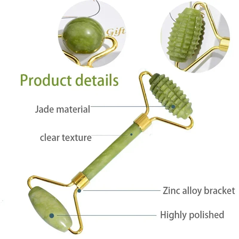 Jade Gua Sha & Face Roller Set – Natural Stone Facial Massage Tool for Lifting, Sculpting & Radiant Skin  💎
