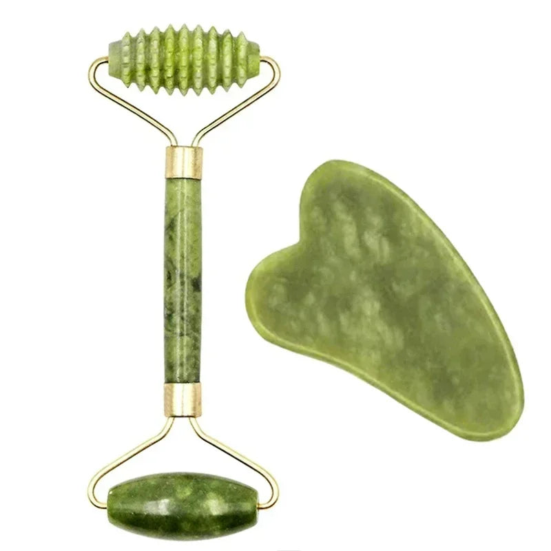 Jade Gua Sha & Face Roller Set – Natural Stone Facial Massage Tool for Lifting, Sculpting & Radiant Skin  💎