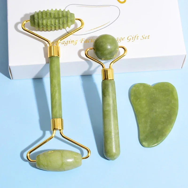 Jade Gua Sha & Face Roller Set – Natural Stone Facial Massage Tool for Lifting, Sculpting & Radiant Skin  💎
