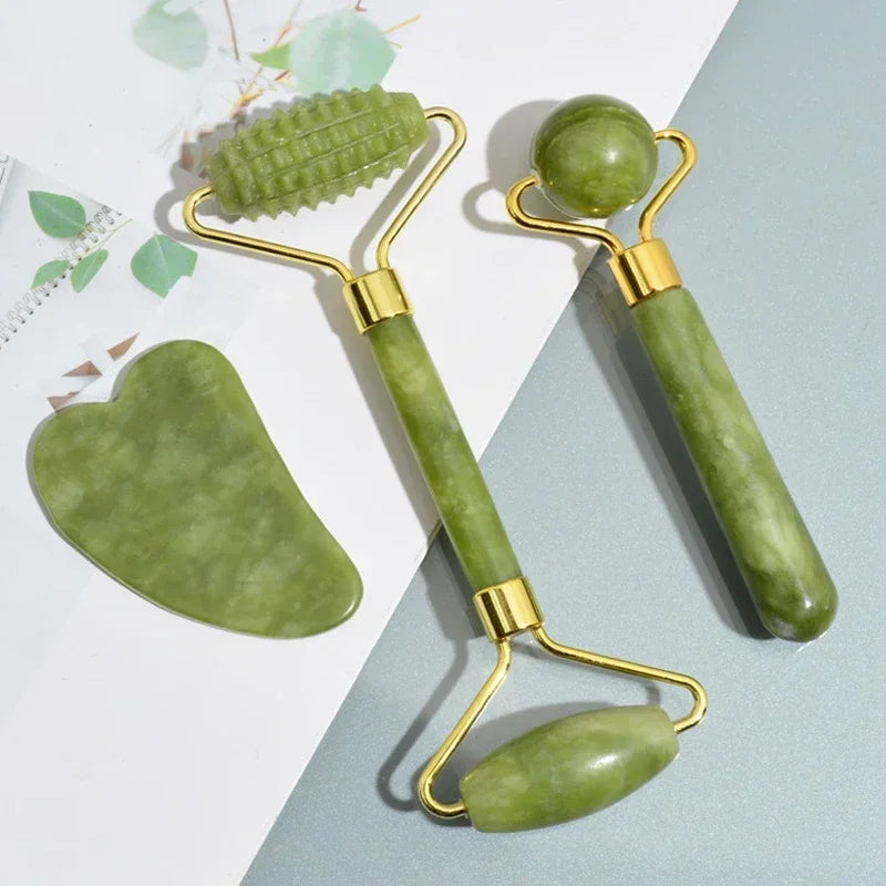 Jade Gua Sha & Face Roller Set – Natural Stone Facial Massage Tool for Lifting, Sculpting & Radiant Skin  💎