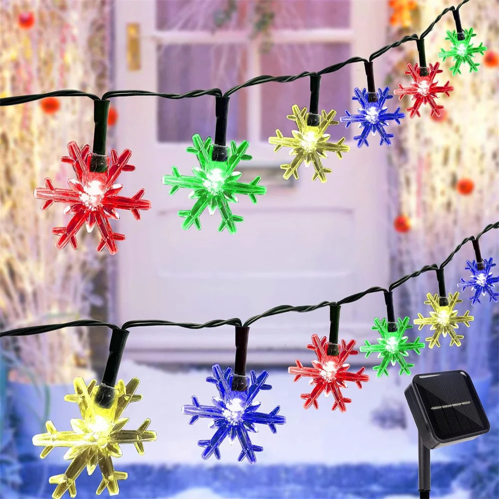Solar Snowflake LED String Lights – Multicolor Outdoor Christmas Decoration
