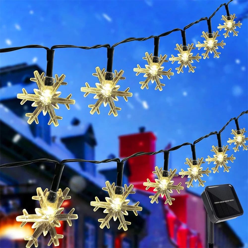 Solar Snowflake LED String Lights – Multicolor Outdoor Christmas Decoration