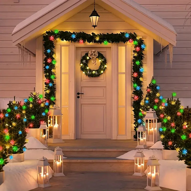 Solar Snowflake LED String Lights – Multicolor Outdoor Christmas Decoration