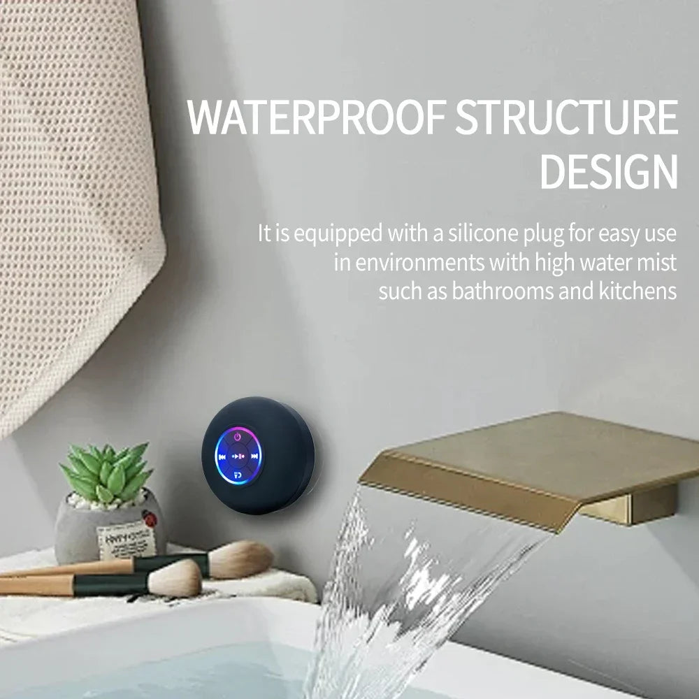 Portable Waterproof Bluetooth Shower Speaker – LED Mini Sound Box