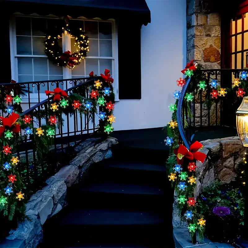 Solar Snowflake LED String Lights – Multicolor Outdoor Christmas Decoration
