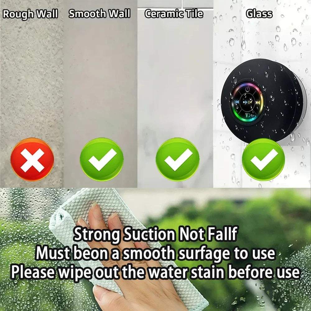 Portable Waterproof Bluetooth Shower Speaker – LED Mini Sound Box