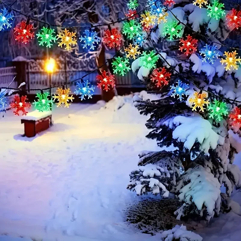 Solar Snowflake LED String Lights – Multicolor Outdoor Christmas Decoration