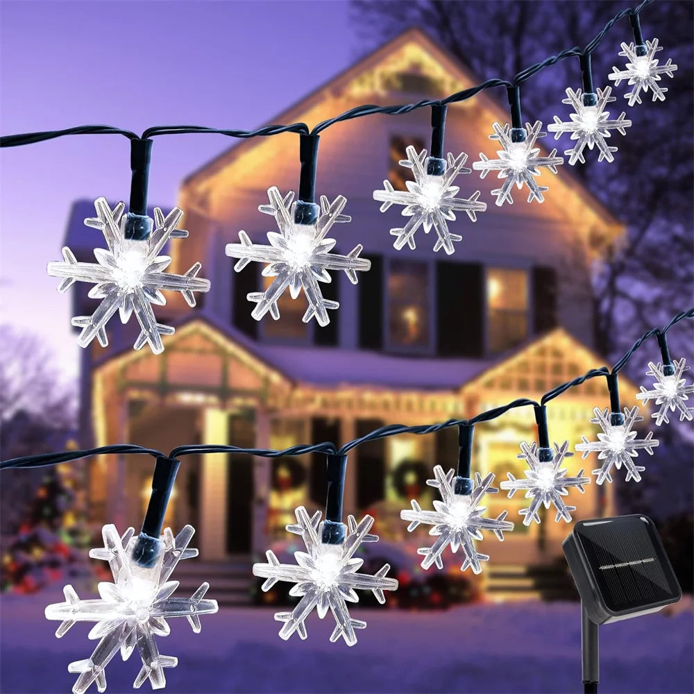 Solar Snowflake LED String Lights – Multicolor Outdoor Christmas Decoration