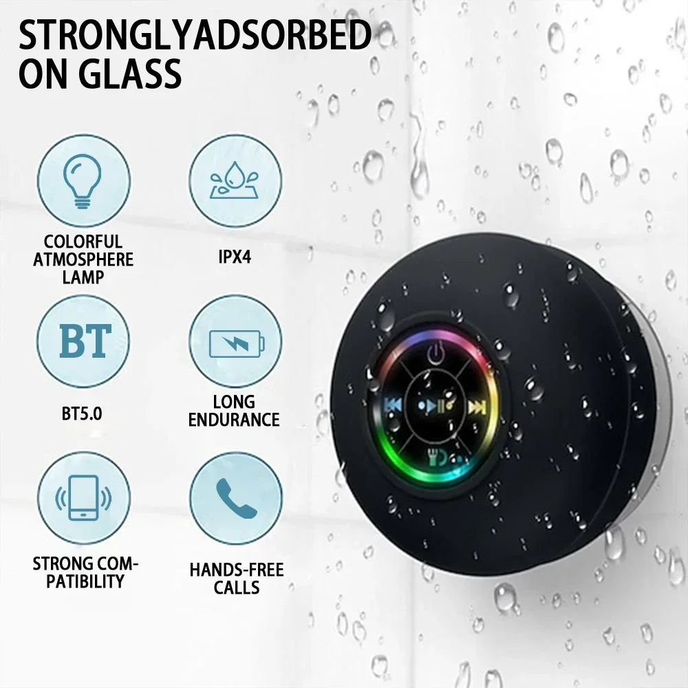 Portable Waterproof Bluetooth Shower Speaker – LED Mini Sound Box