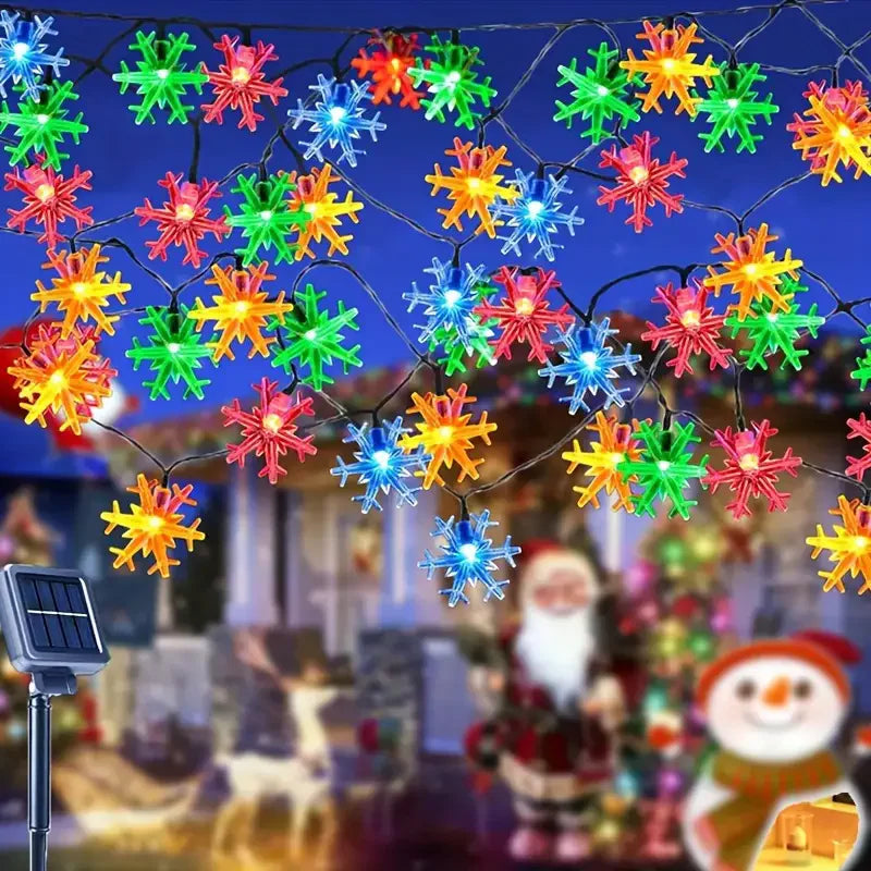 Solar Snowflake LED String Lights – Multicolor Outdoor Christmas Decoration