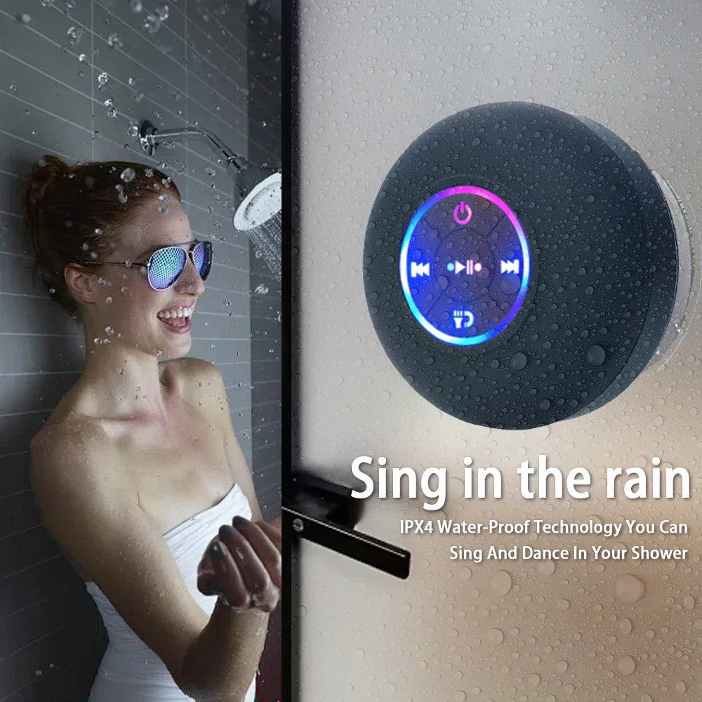 Portable Waterproof Bluetooth Shower Speaker – LED Mini Sound Box